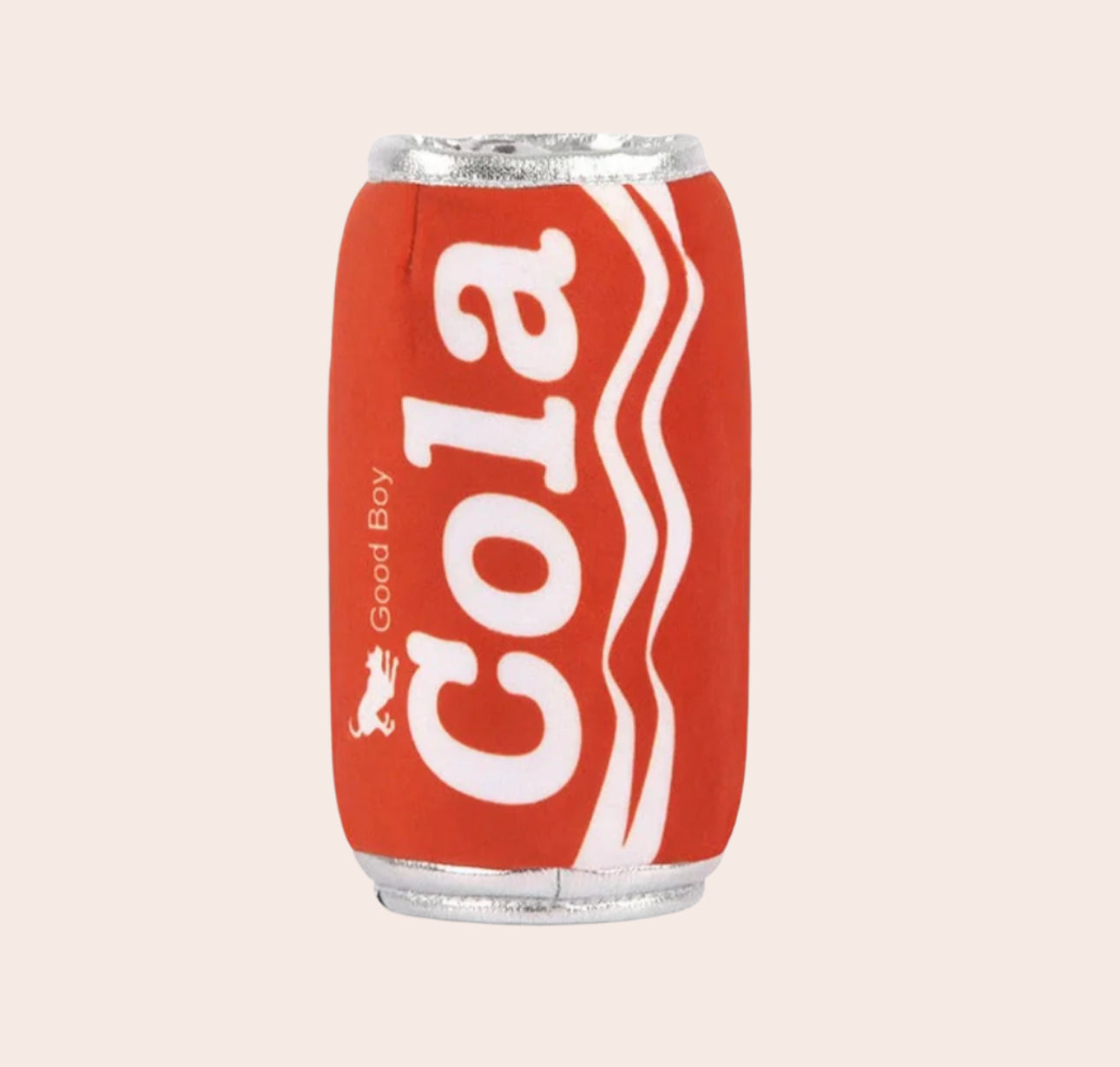 Red can with 'Cola' and 'Good Boy' text on a white background