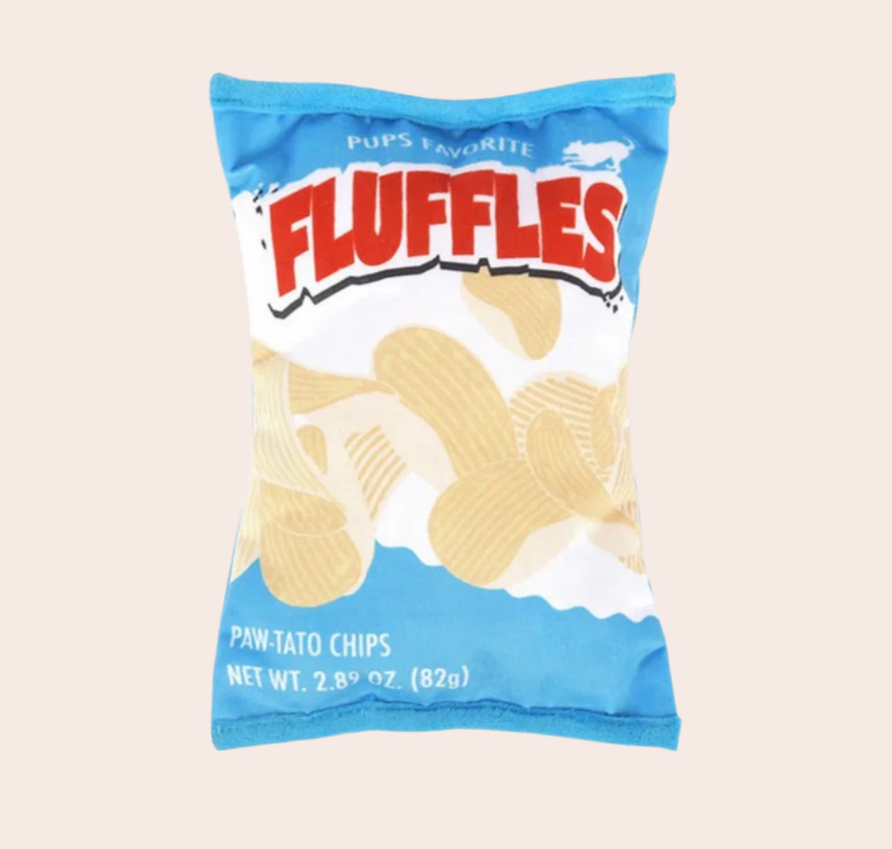 Fluffles paw-tato chips packaging on a white background