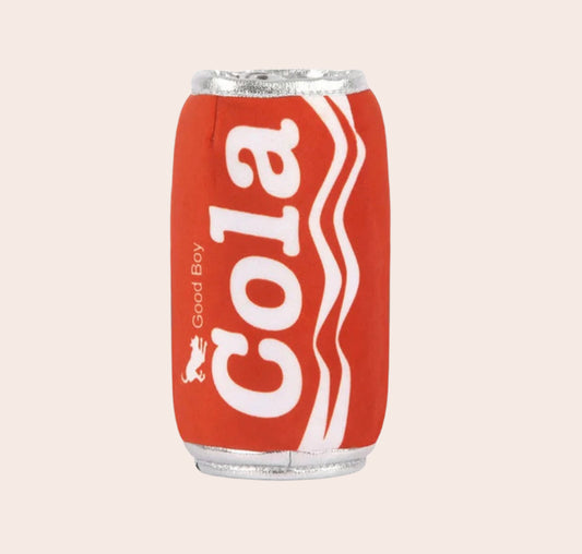 Red can with 'Cola' and 'Good Boy' text on a white background