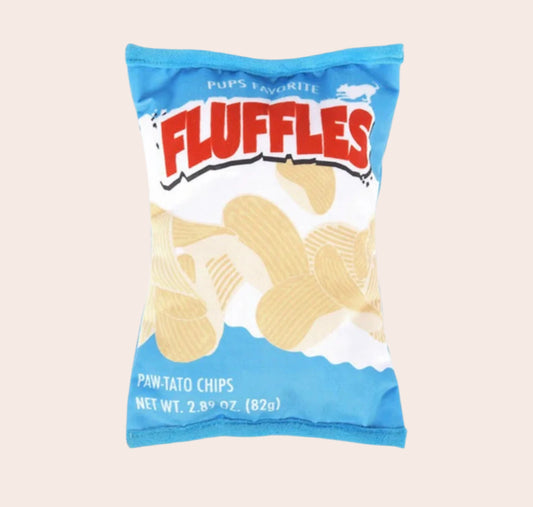 Fluffles paw-tato chips packaging on a white background